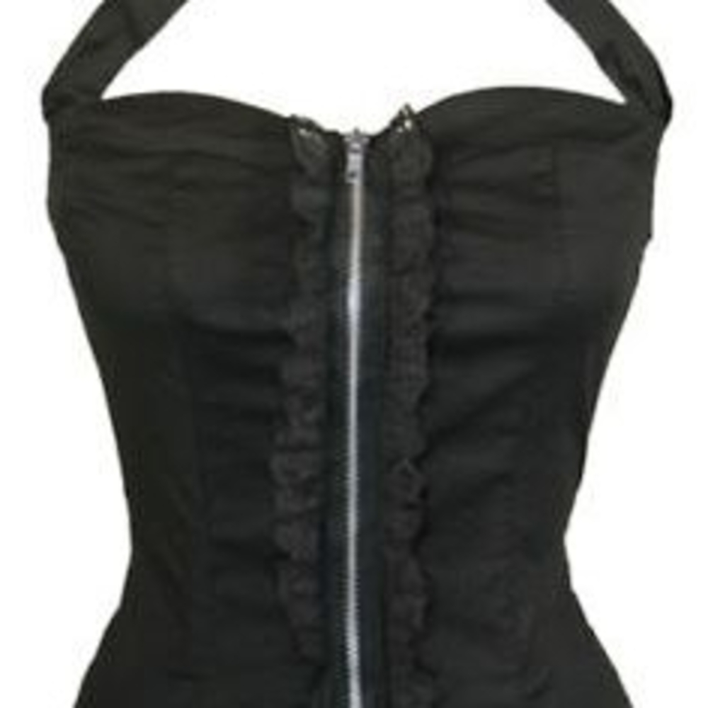 Black Halter Top with Zipper Detail